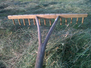 Wooden hayrake made for us by a local coppice worker